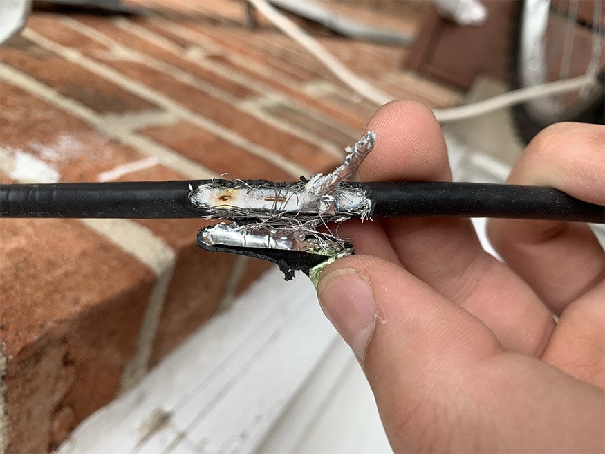 damaged coaxial cable
